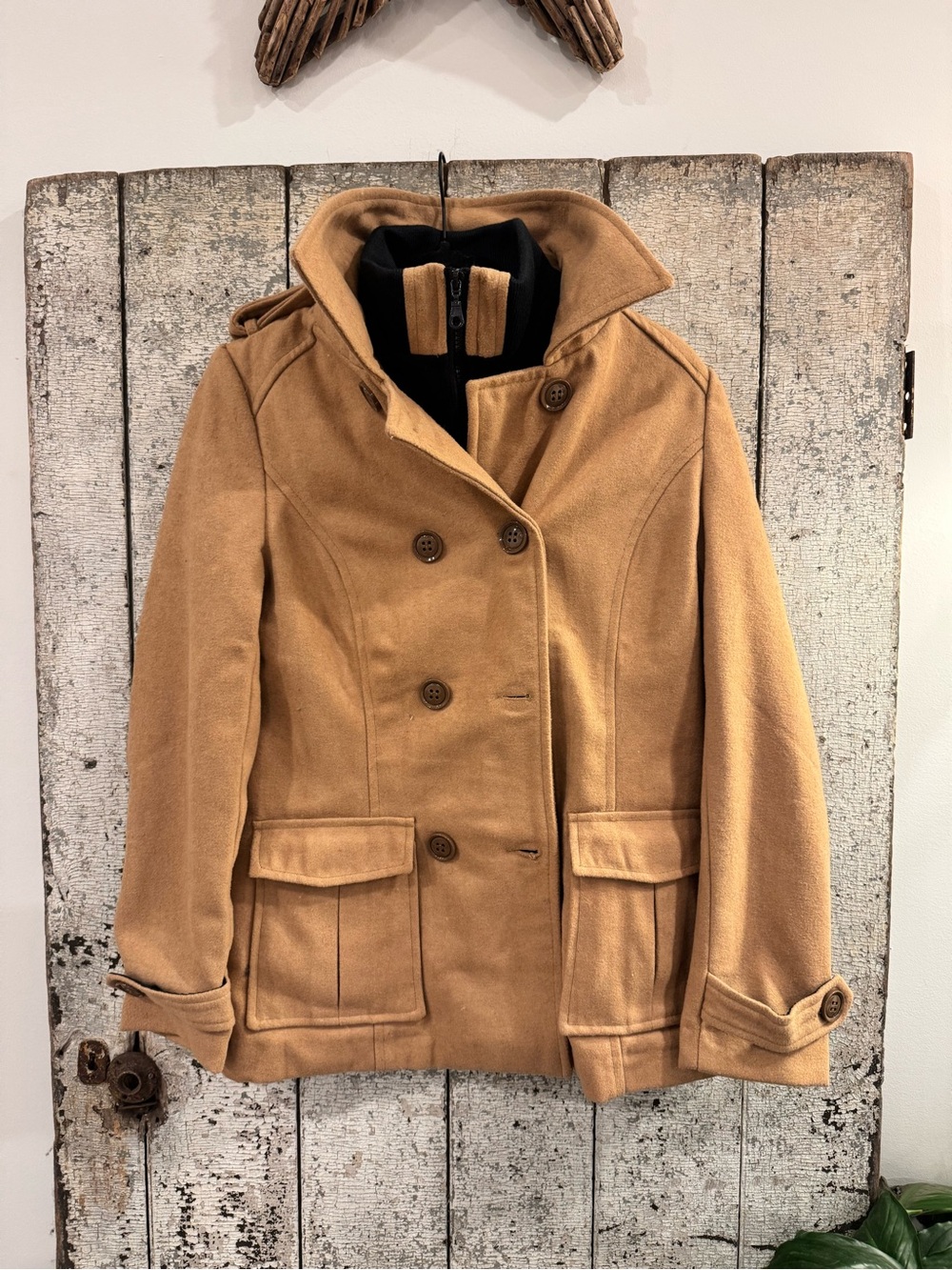 Altrd state women’s medium camel wool blend double breasted layered coat jacket